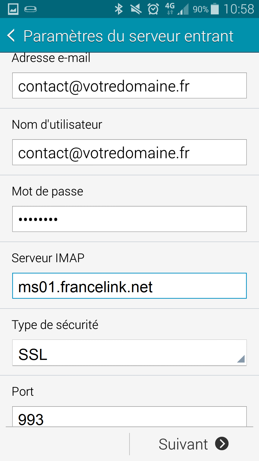 recevoir mail Android